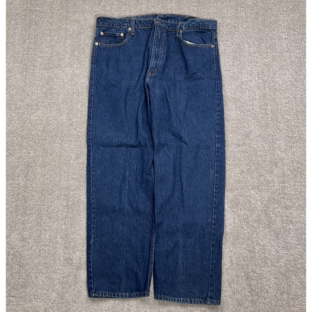 Levis 505 Jeans Mens 37W x 30L‎ Dark Blue Cotton Straight Leg Red Batwing USA